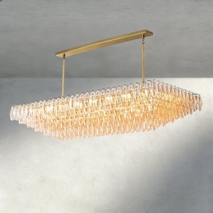 Chiaray Clear/ Smoke Glass Tiered Rectangular Chandelier 54", 74" - Zelno