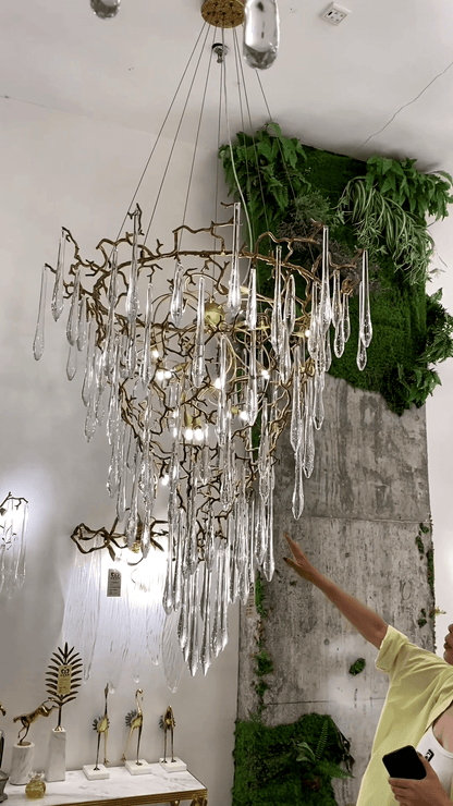 Chic Modern French Branch Copper Crystal Chandelier for Living Room Foyer and Dining Room Lighting - Zelno Lighting