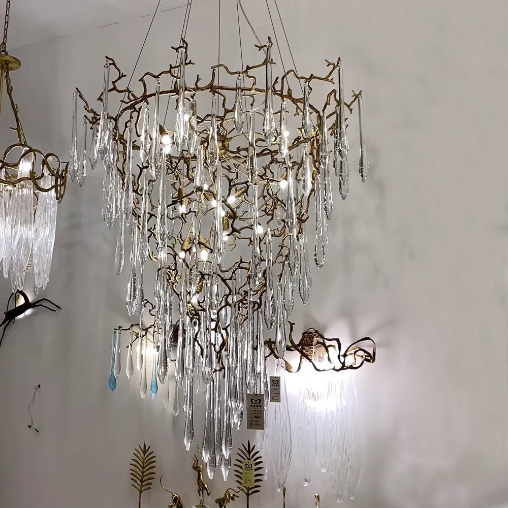 Chic Modern French Branch Copper Crystal Chandelier for Living Room Foyer and Dining Room Lighting - Zelno Lighting