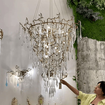 Chic Modern French Branch Copper Crystal Chandelier for Living Room Foyer and Dining Room Lighting - Zelno Lighting