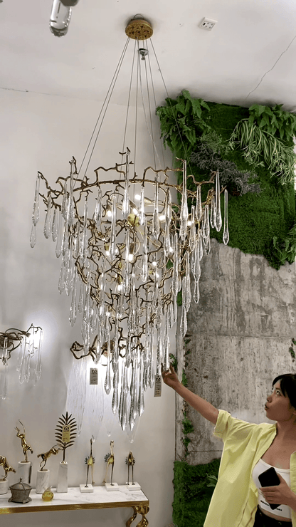Chic Modern French Branch Copper Crystal Chandelier for Living Room Foyer and Dining Room Lighting - Zelno Lighting