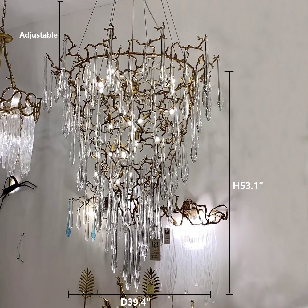 Chic Modern French Branch Copper Crystal Chandelier for Living Room Foyer and Dining Room Lighting - Zelno Lighting