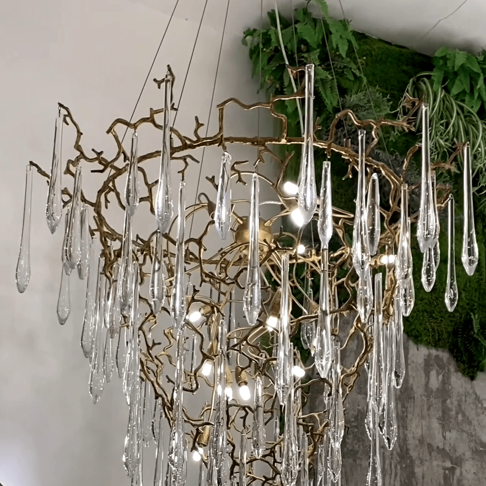 Chic Modern French Branch Copper Crystal Chandelier for Living Room Foyer and Dining Room Lighting - Zelno Lighting