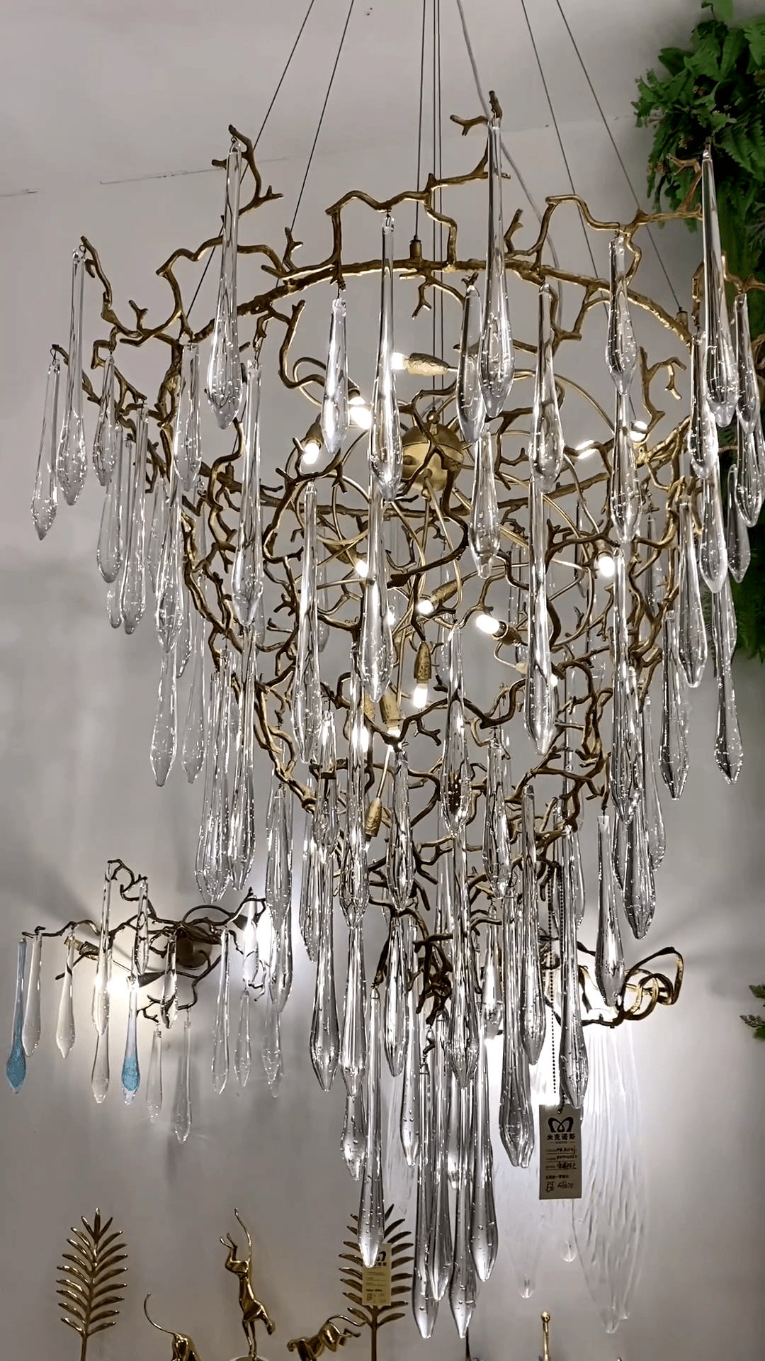 Chic Modern French Branch Copper Crystal Chandelier for Living Room Foyer and Dining Room Lighting - Zelno Lighting