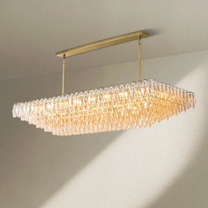 CHRAFZ Clear Glass Tired Rectangular Chandelier 54"74" - Zelno