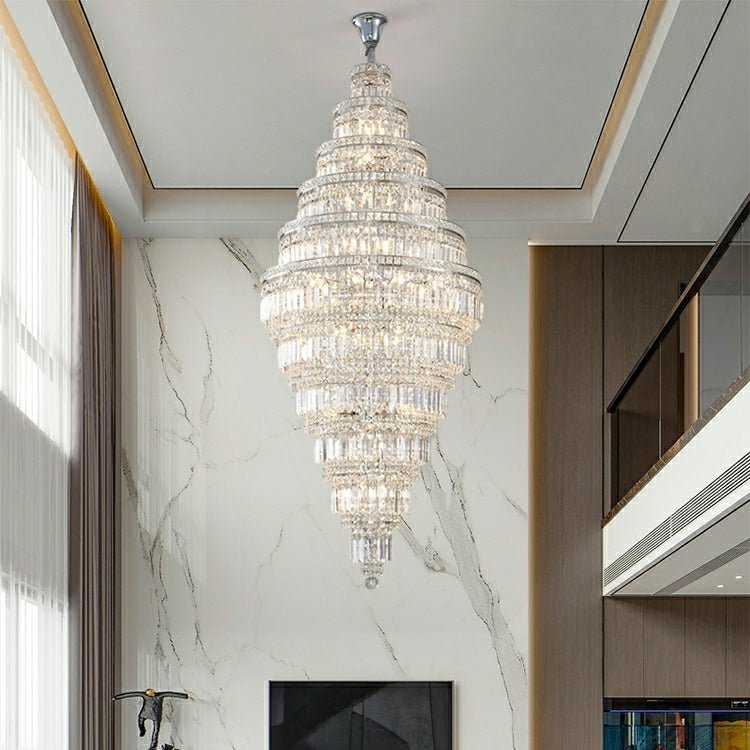 Chrome Extra Large Crystal Chandelier in Silver for Foyer/Staircase/Living Room/Entrance - Zelno Lighting