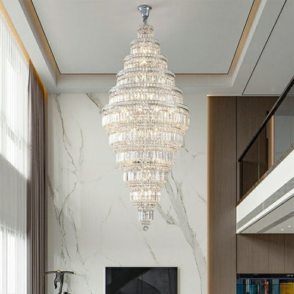 Chrome Extra Large Crystal Chandelier in Silver for Foyer/Staircase/Living Room/Entrance - Zelno Lighting