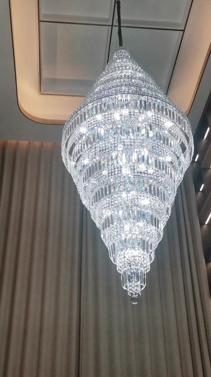 Chrome Extra Large Crystal Chandelier in Silver for Foyer/Staircase/Living Room/Entrance - Zelno Lighting