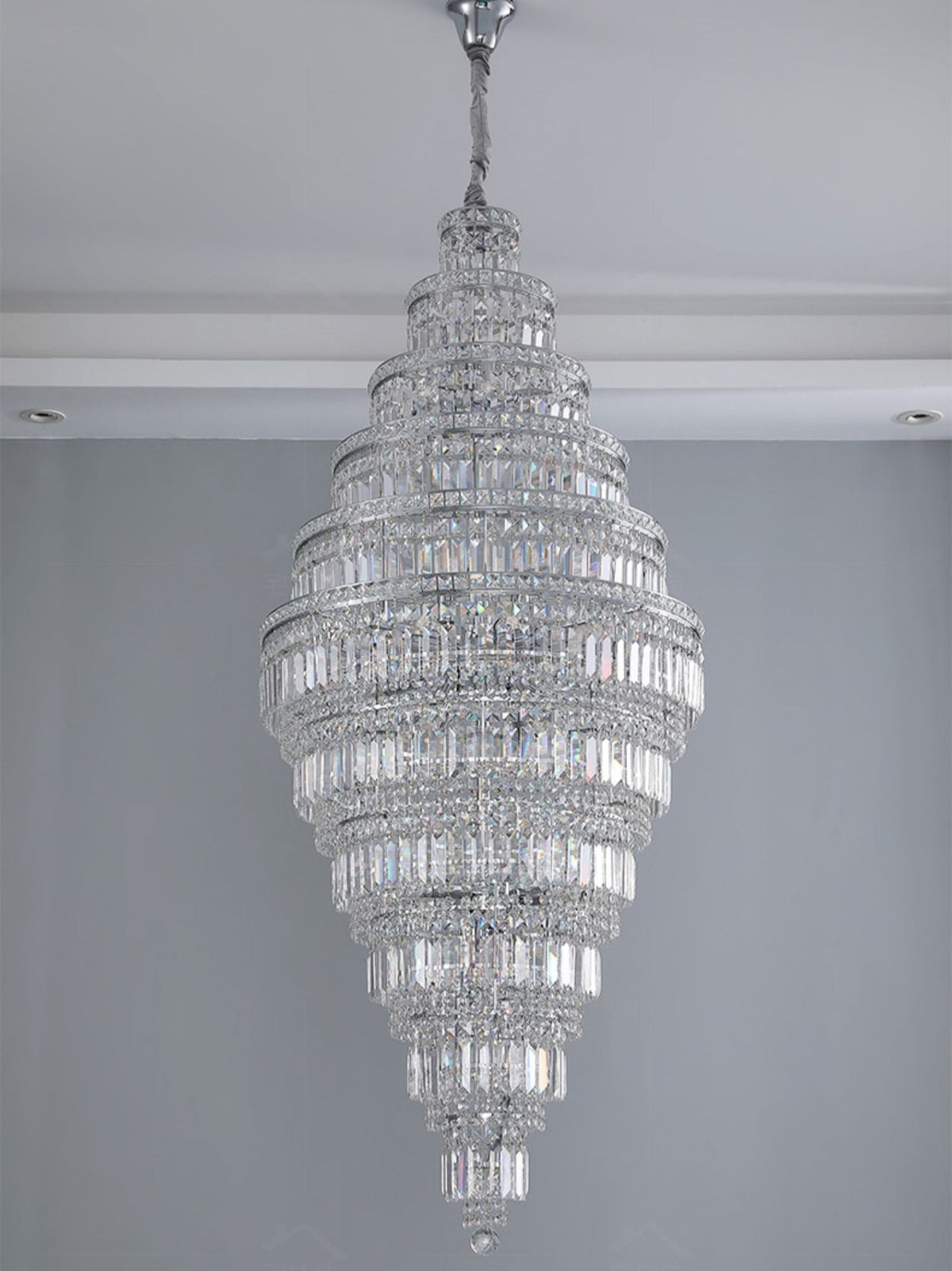 Chrome Extra Large Crystal Chandelier in Silver for Foyer/Staircase/Living Room/Entrance - Zelno Lighting