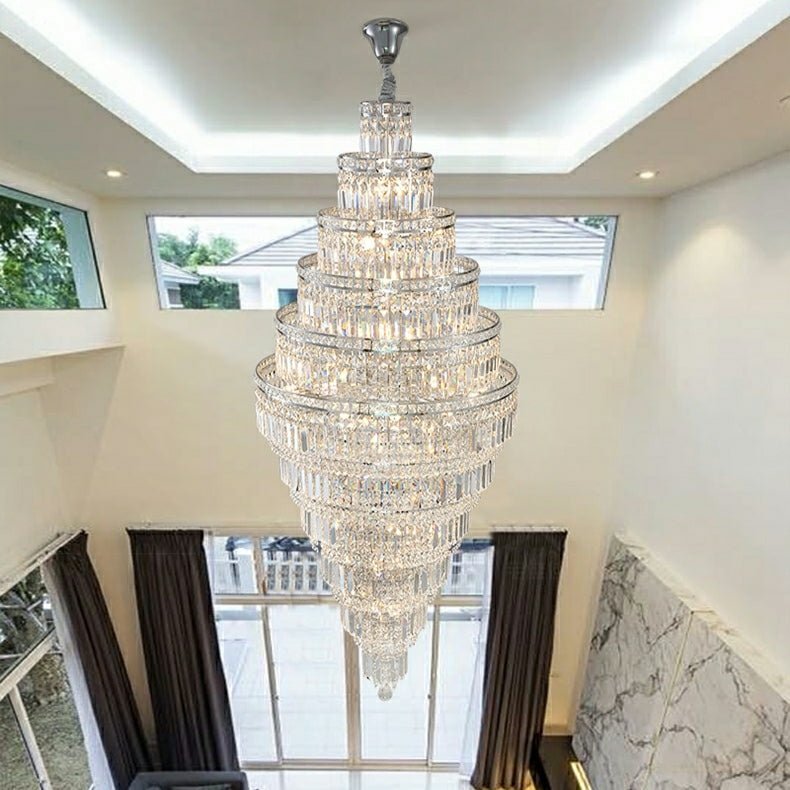 Chrome Extra Large Crystal Chandelier in Silver for Foyer/Staircase/Living Room/Entrance - Zelno Lighting