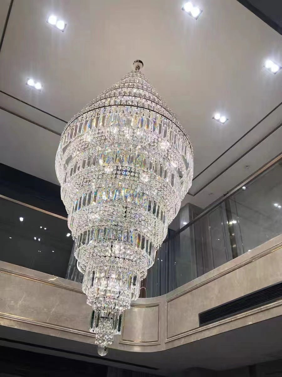 Chrome Extra Large Crystal Chandelier in Silver for Foyer/Staircase/Living Room/Entrance - Zelno Lighting