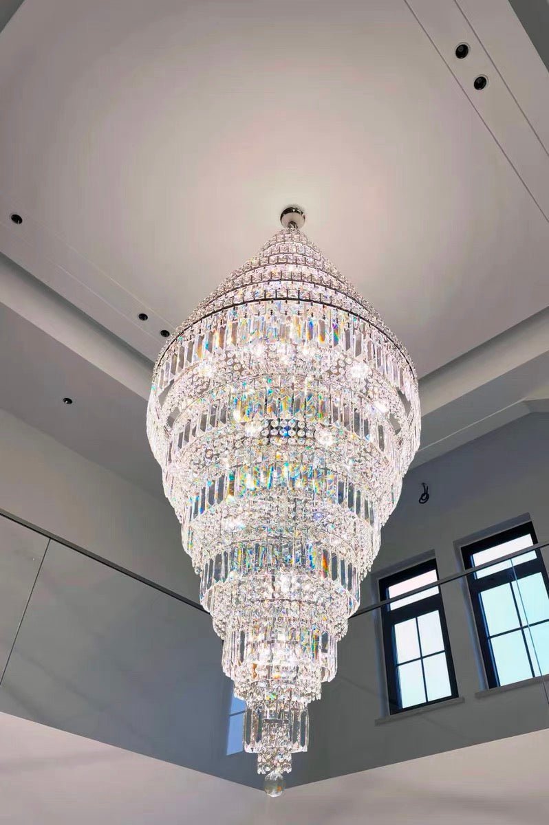 Chrome Extra Large Crystal Chandelier in Silver for Foyer/Staircase/Living Room/Entrance - Zelno Lighting