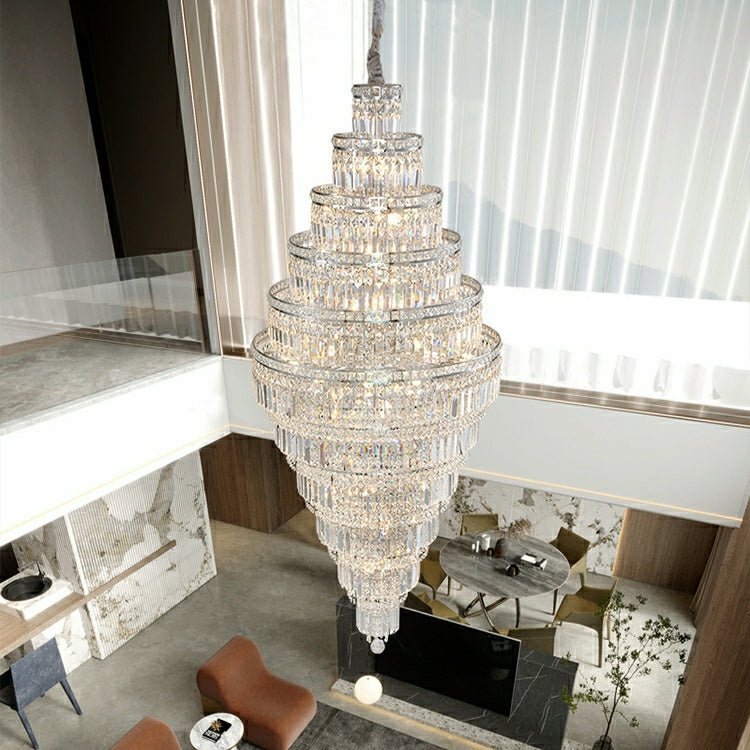 Chrome Extra Large Crystal Chandelier in Silver for Foyer/Staircase/Living Room/Entrance - Zelno Lighting