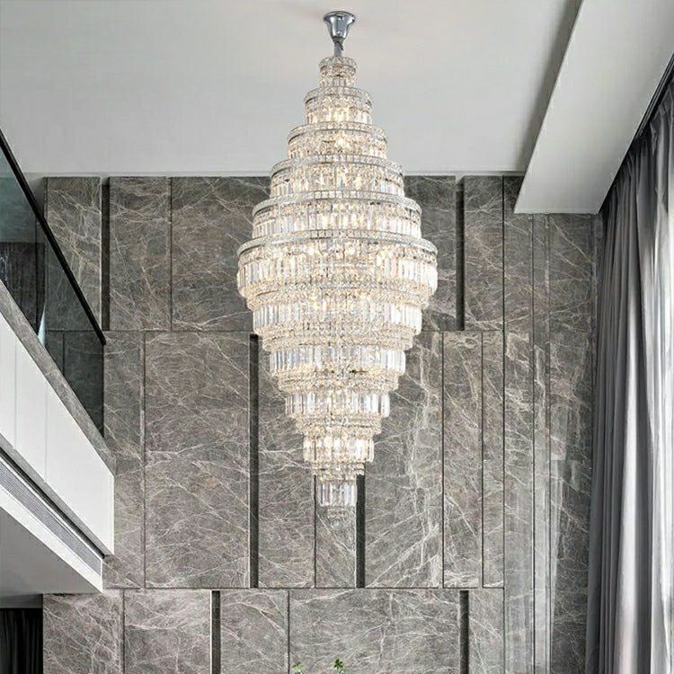 Chrome Extra Large Crystal Chandelier in Silver for Foyer/Staircase/Living Room/Entrance - Zelno Lighting