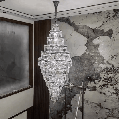 Chrome Extra Large Crystal Chandelier in Silver for Foyer/Staircase/Living Room/Entrance - Zelno Lighting