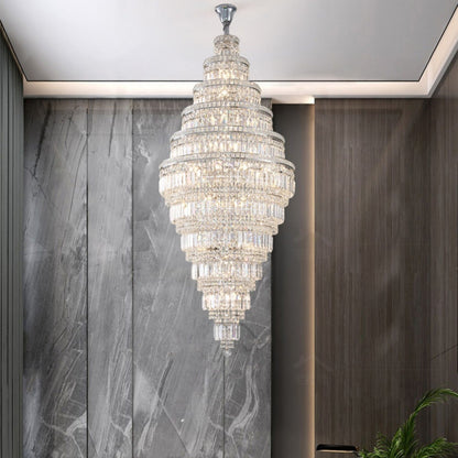 Chrome Extra Large Crystal Chandelier in Silver for Foyer/Staircase/Living Room/Entrance - Zelno Lighting
