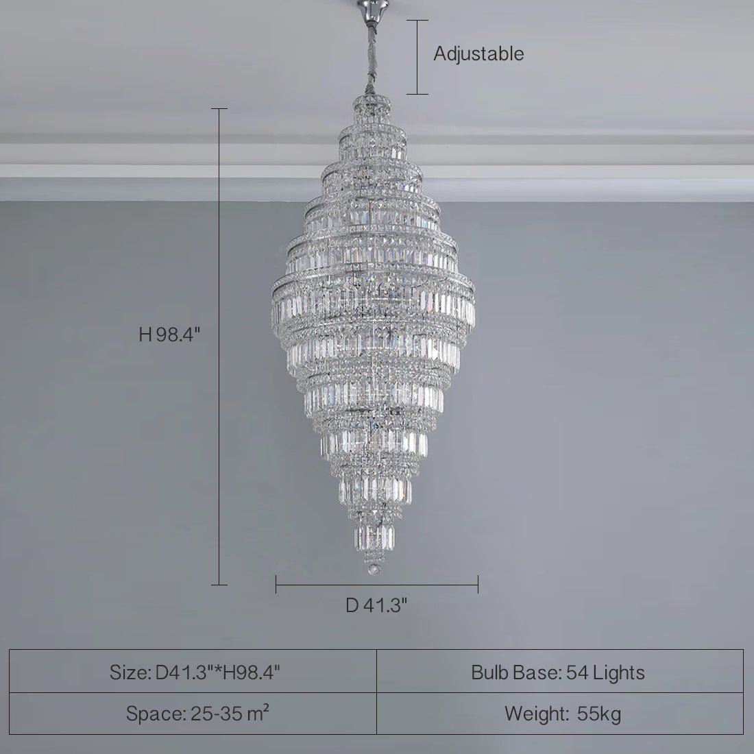 Chrome Extra Large Crystal Chandelier in Silver for Foyer/Staircase/Living Room/Entrance - Zelno Lighting