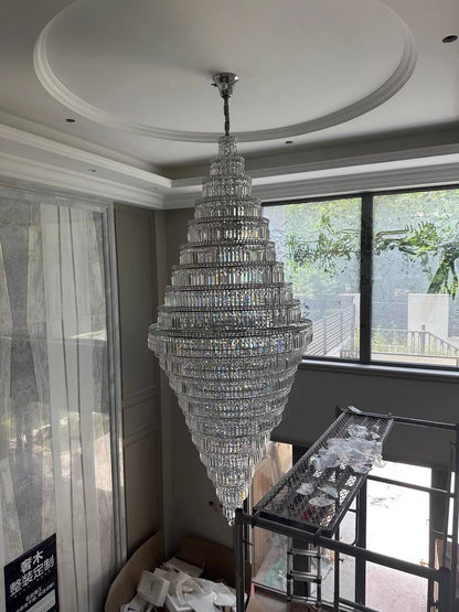 Chrome Extra Large Crystal Chandelier in Silver for Foyer/Staircase/Living Room/Entrance - Zelno Lighting