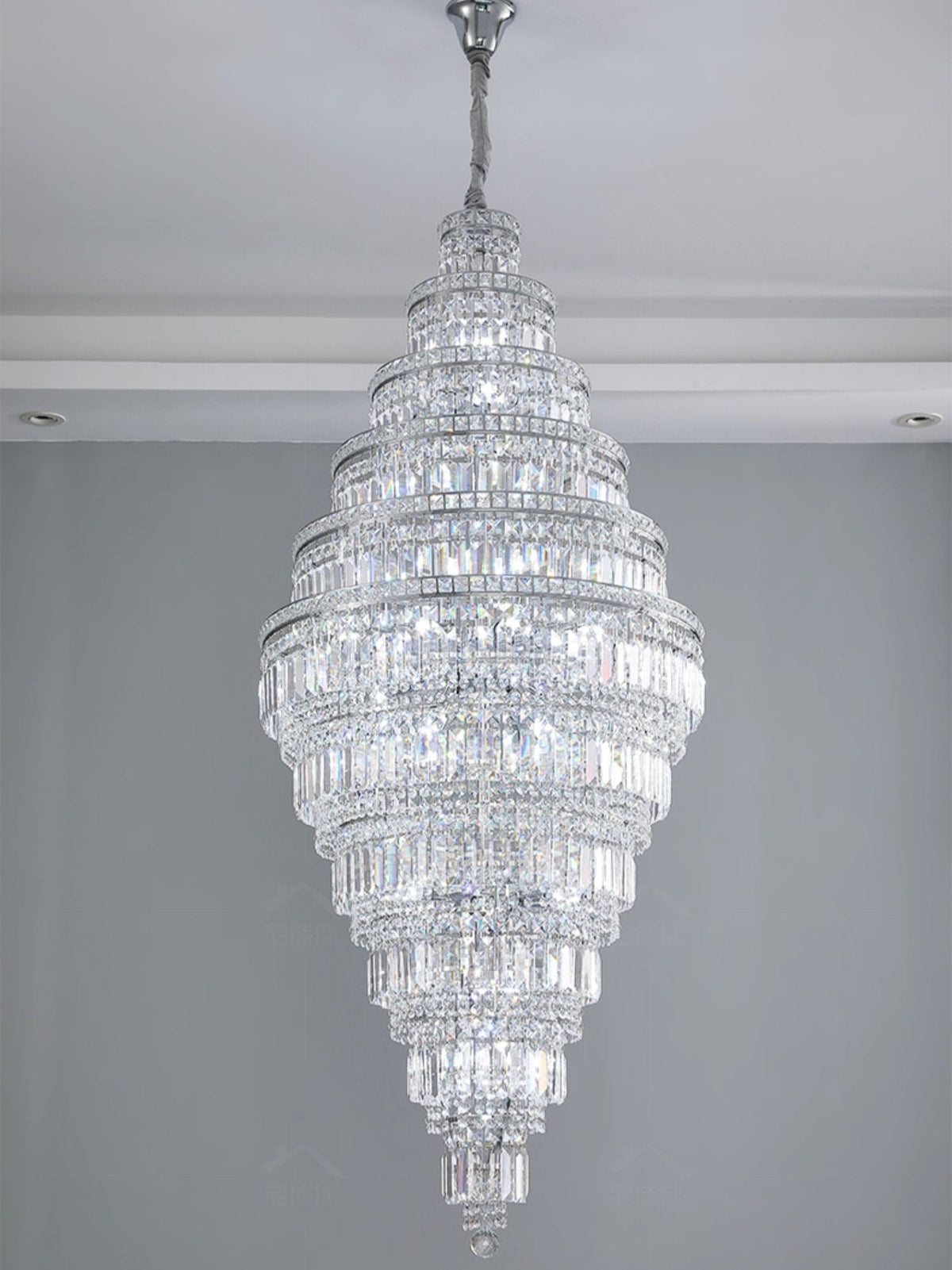 Chrome Extra Large Crystal Chandelier in Silver for Foyer/Staircase/Living Room/Entrance - Zelno Lighting