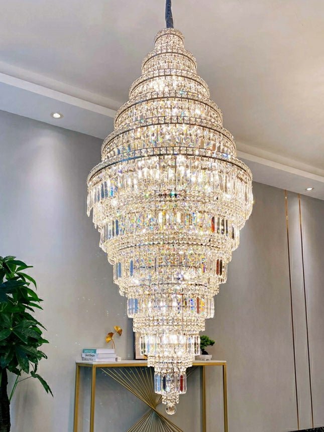 Chrome Extra Large Crystal Chandelier in Silver for Foyer/Staircase/Living Room/Entrance - Zelno Lighting