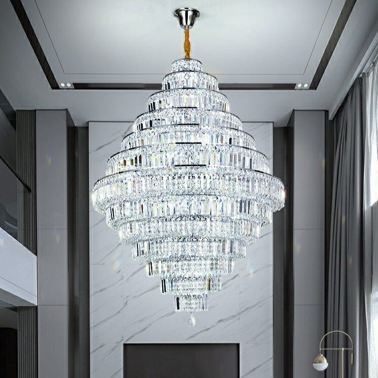 Chrome/ Silver/ Gold Extra Large Chandelier For Foyer Living Room Staircase Crystal Ceiling Lighting Fixture - Zelno Lighting