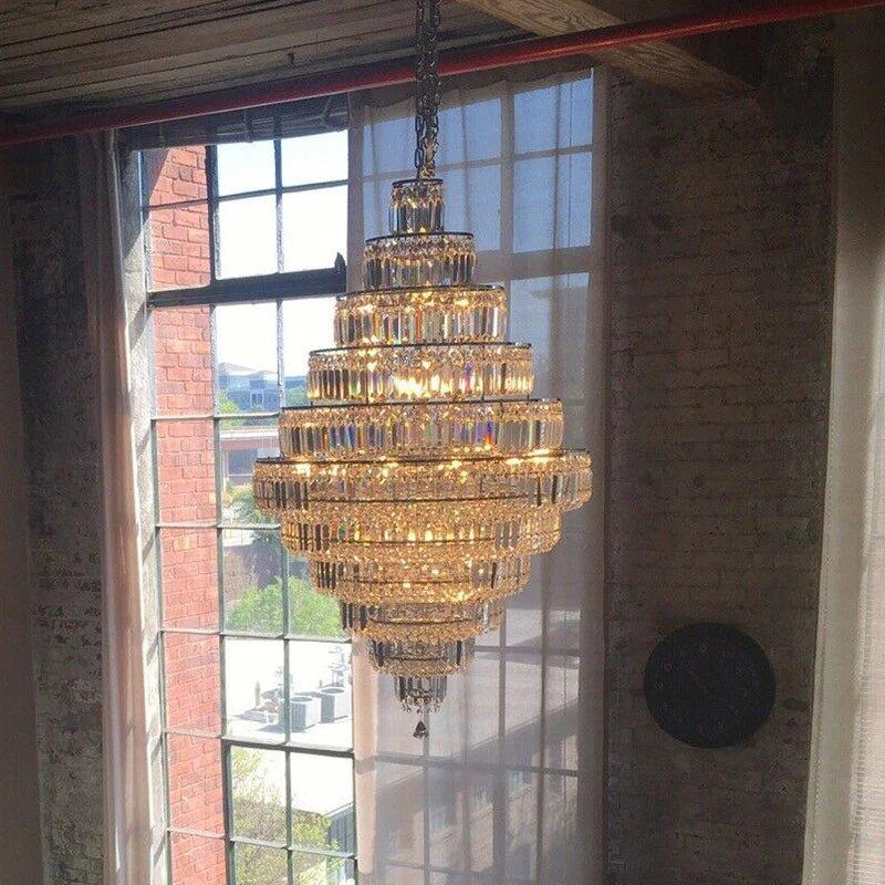 Chrome/ Silver/ Gold Extra Large Chandelier For Foyer Living Room Staircase Crystal Ceiling Lighting Fixture - Zelno Lighting