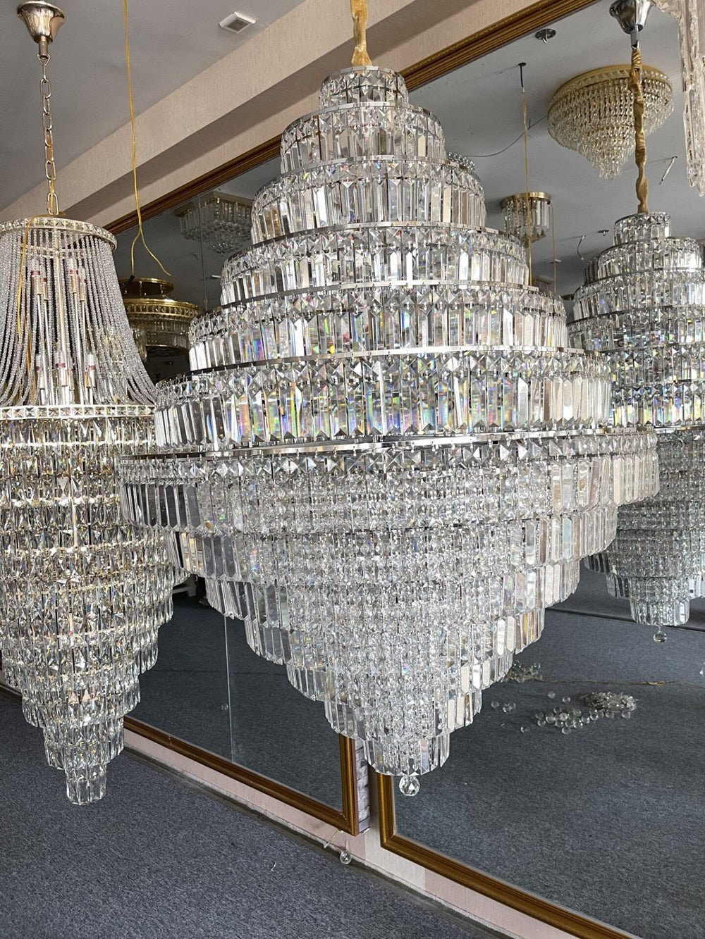 Chrome/ Silver/ Gold Extra Large Chandelier For Foyer Living Room Staircase Crystal Ceiling Lighting Fixture - Zelno Lighting
