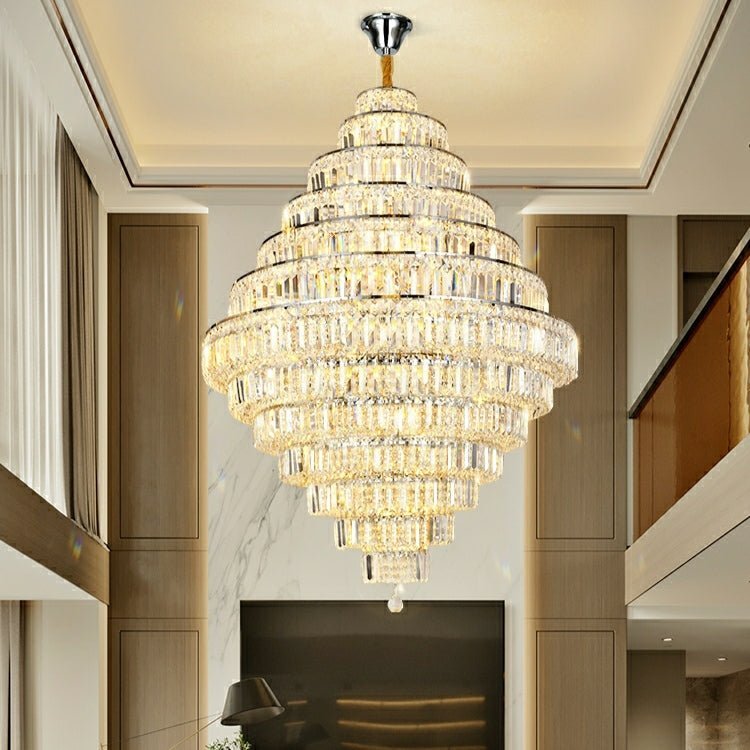 Chrome/ Silver/ Gold Extra Large Chandelier For Foyer Living Room Staircase Crystal Ceiling Lighting Fixture - Zelno Lighting