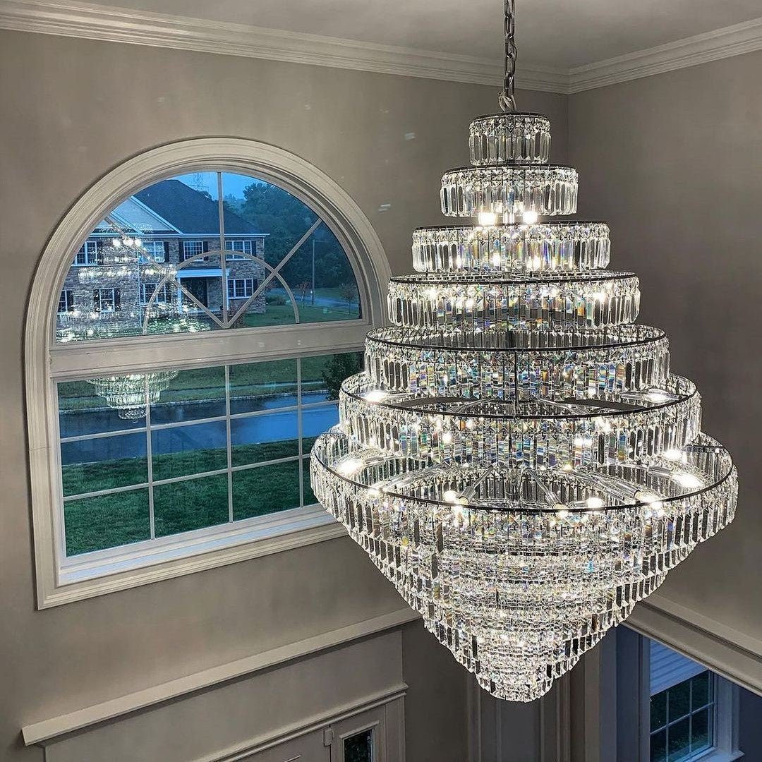 Chrome/ Silver/ Gold Extra Large Chandelier For Foyer Living Room Staircase Crystal Ceiling Lighting Fixture - Zelno Lighting