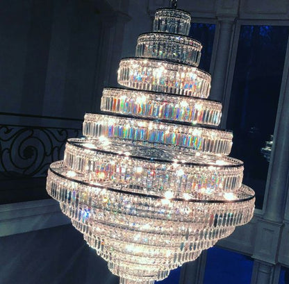 Chrome/ Silver/ Gold Extra Large Chandelier For Foyer Living Room Staircase Crystal Ceiling Lighting Fixture - Zelno Lighting