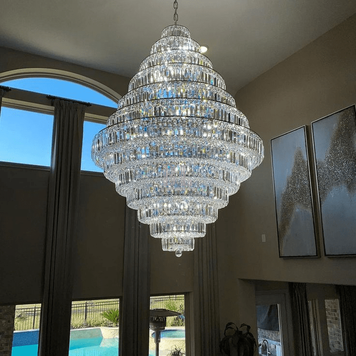 Chrome/ Silver/ Gold Extra Large Chandelier For Foyer Living Room Staircase Crystal Ceiling Lighting Fixture - Zelno Lighting