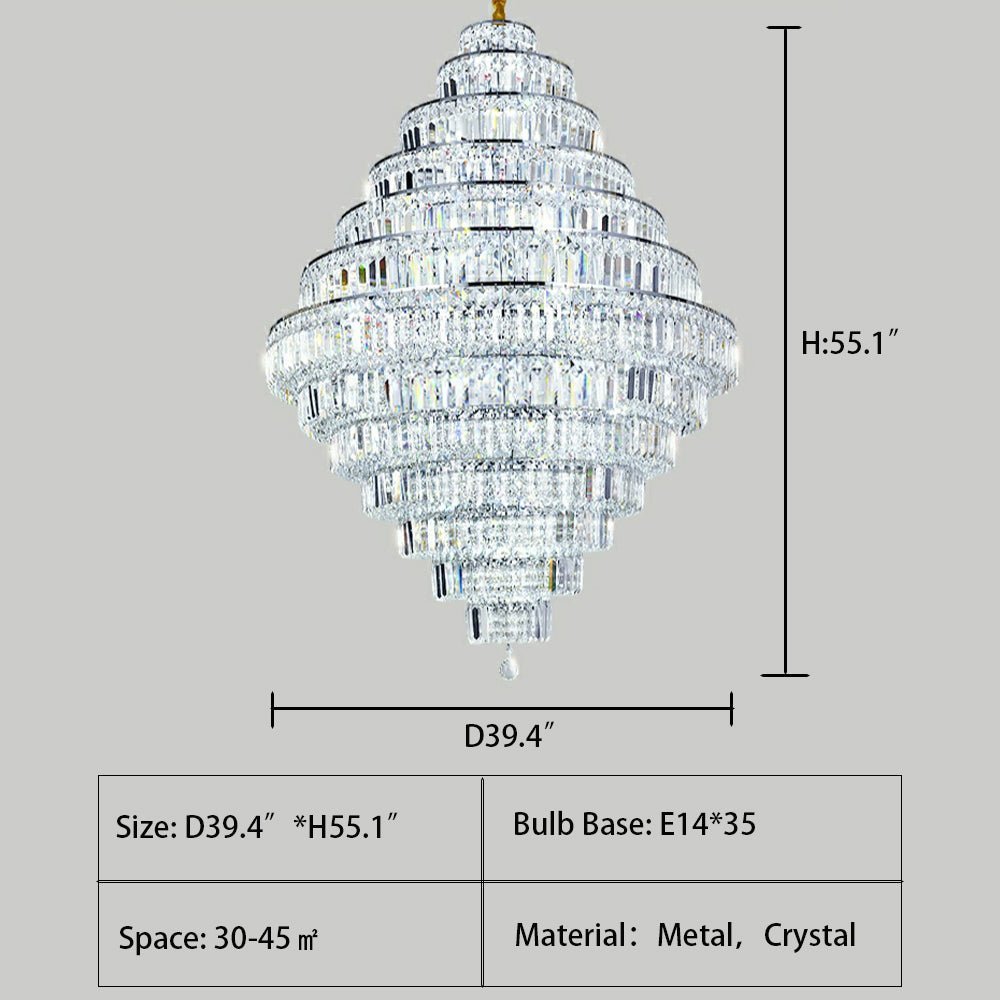 Chrome/ Silver/ Gold Extra Large Chandelier For Foyer Living Room Staircase Crystal Ceiling Lighting Fixture - Zelno Lighting