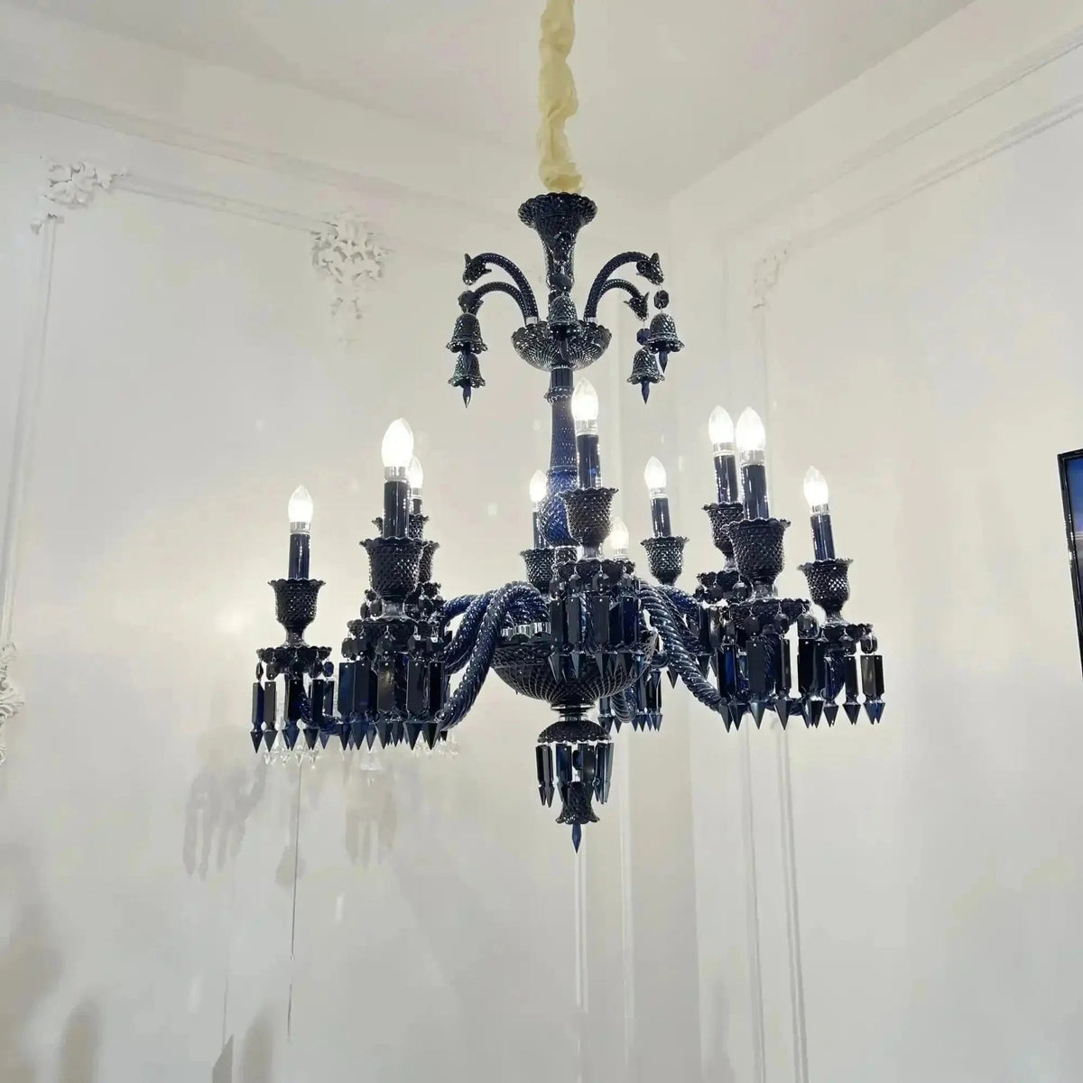 Classic Black Candle Style Chandelier Crystal Ceiling Pendant Lighting Fixture For Living/ Bedroom - Zelno Lighting