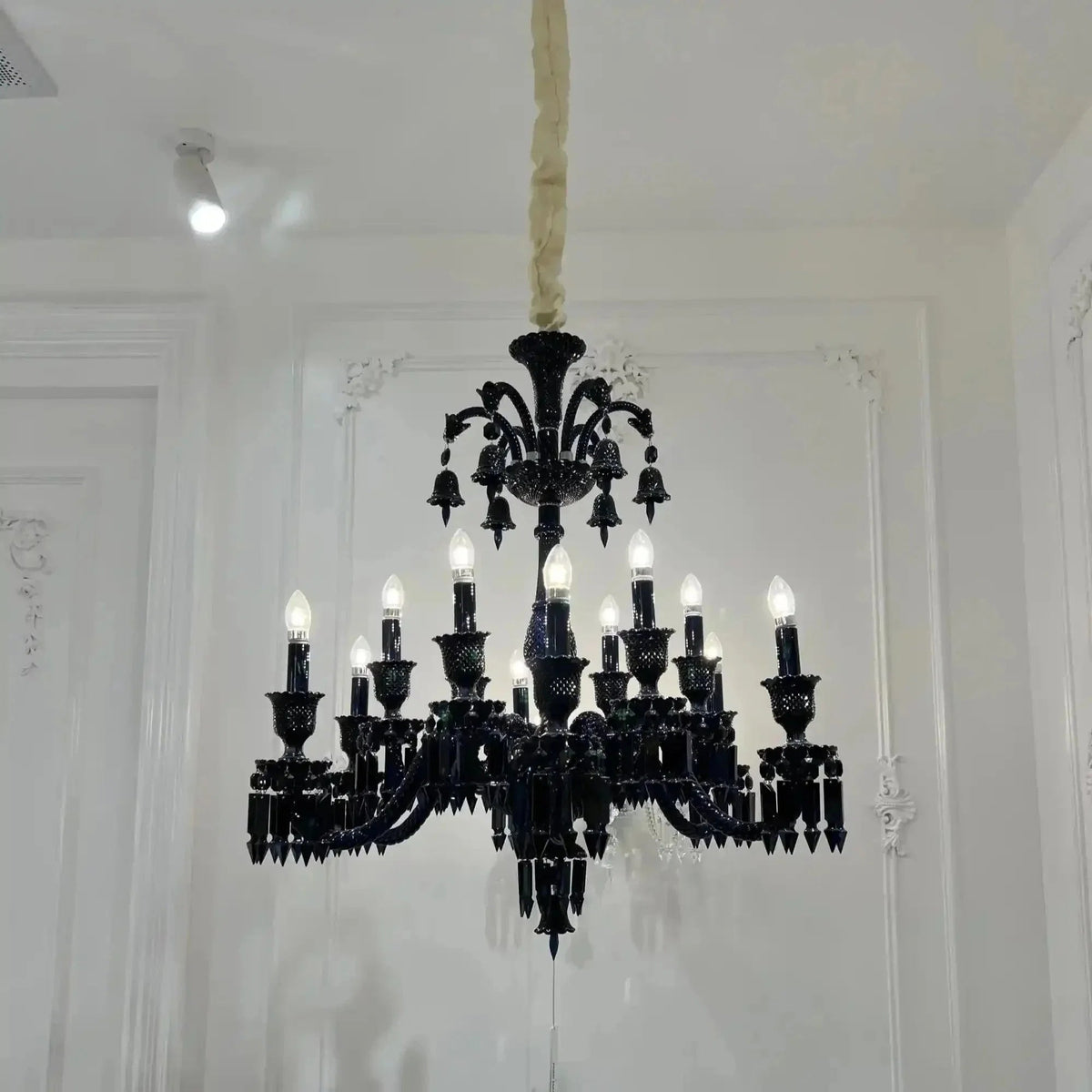 Classic Black Candle Style Chandelier Crystal Ceiling Pendant Lighting Fixture For Living/ Bedroom - Zelno Lighting