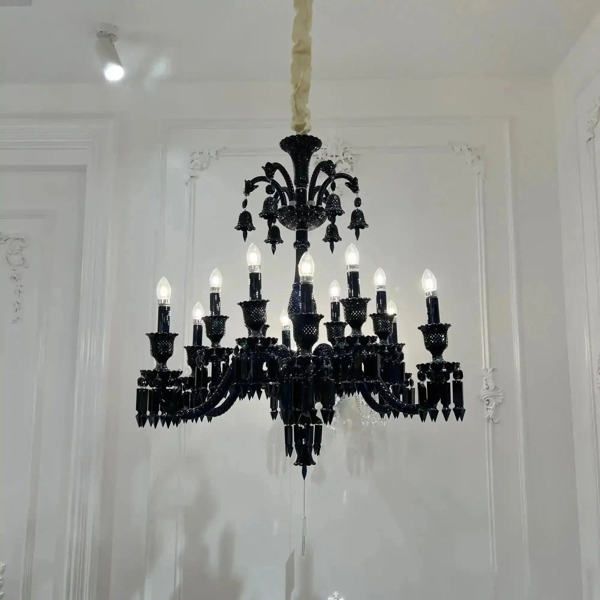 Classic Black Candle Style Chandelier Crystal Ceiling Pendant Lighting Fixture For Living/ Bedroom - Zelno Lighting