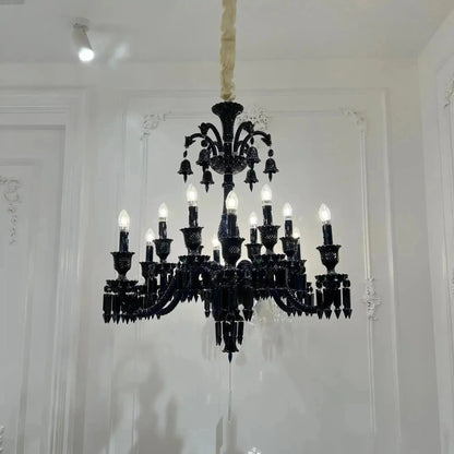 Classic Black Candle Style Chandelier Crystal Ceiling Pendant Lighting Fixture For Living/ Bedroom - Zelno Lighting