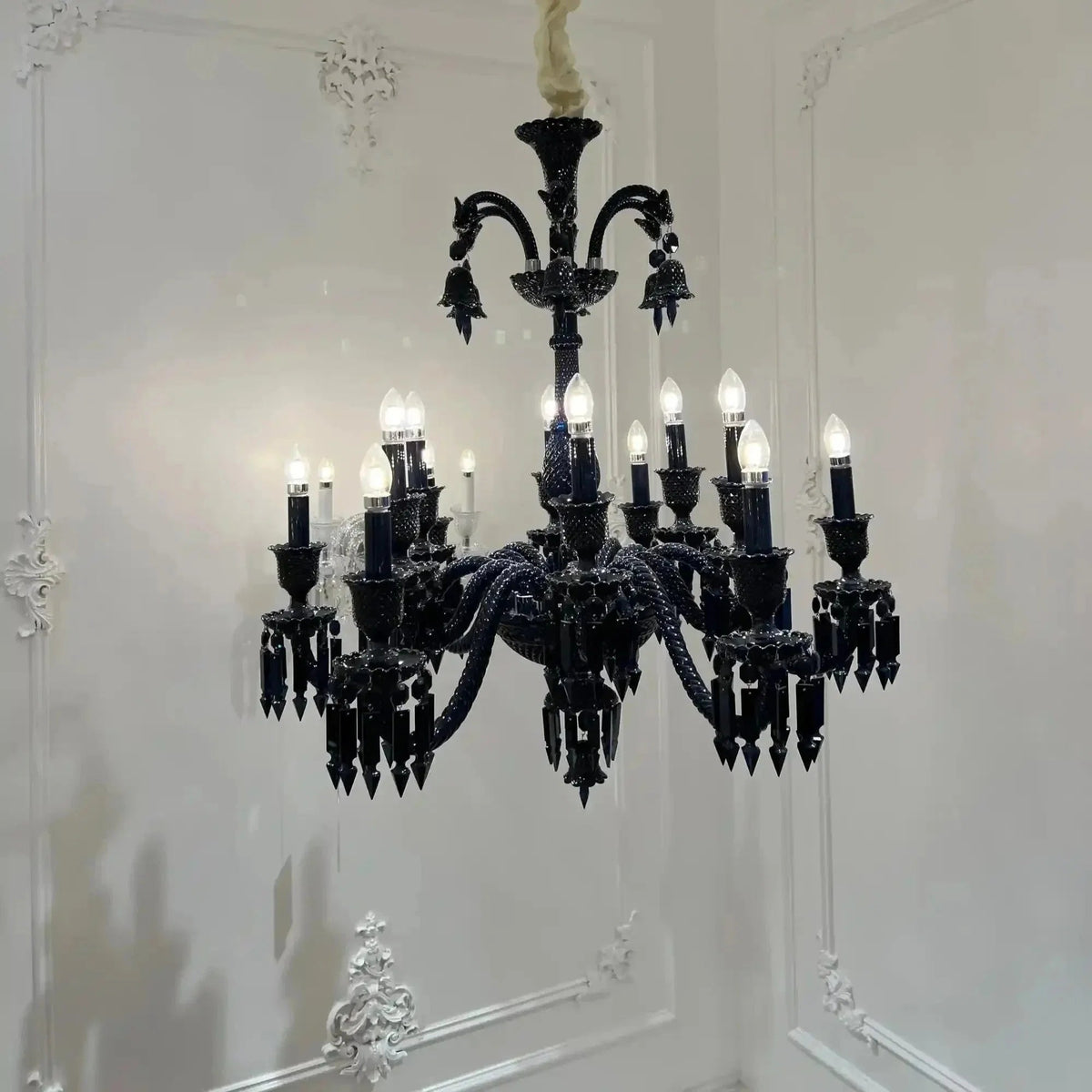Classic Black Candle Style Chandelier Crystal Ceiling Pendant Lighting Fixture For Living/ Bedroom - Zelno Lighting