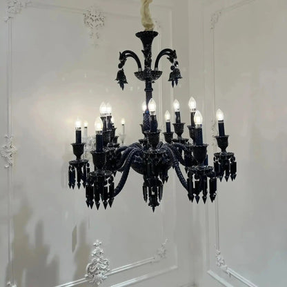 Classic Black Candle Style Chandelier Crystal Ceiling Pendant Lighting Fixture For Living/ Bedroom - Zelno Lighting