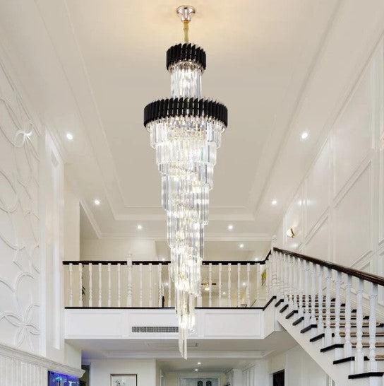 Classic Large Multi-layered Spiral Crystal Chandelier for Foyer/ Staircase - Zelno Lighting