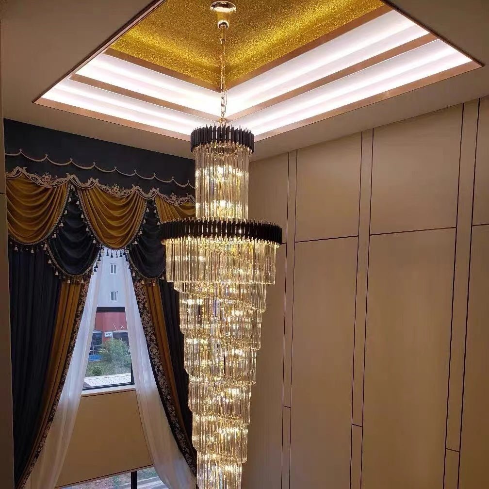 Classic Large Multi-layered Spiral Crystal Chandelier for Foyer/ Staircase - Zelno Lighting