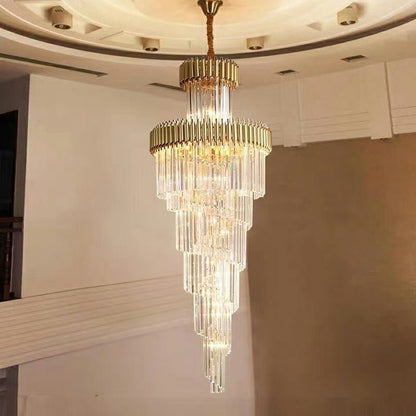 Classic Large Multi-layered Spiral Crystal Chandelier for Foyer/ Staircase - Zelno Lighting