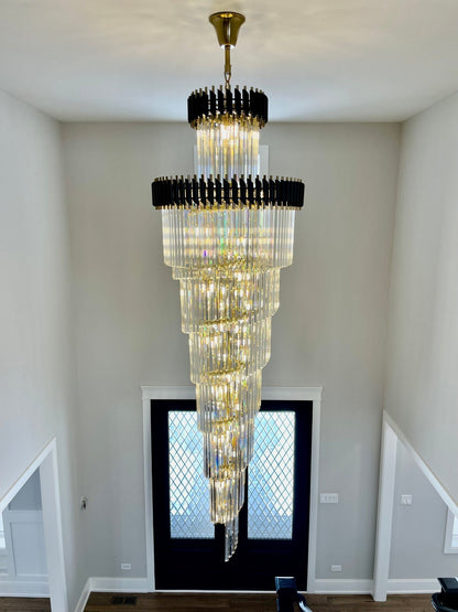 Classic Large Multi-layered Spiral Crystal Chandelier for Foyer/ Staircase - Zelno Lighting