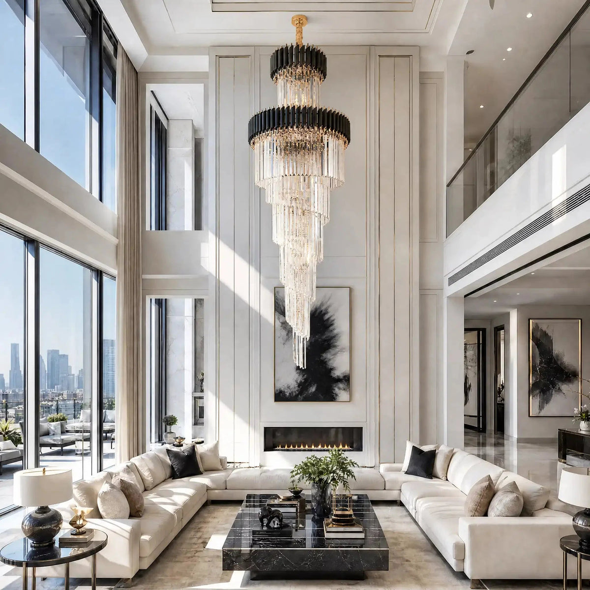 Classic Large Multi-layered Spiral Crystal Chandelier for Foyer/ Staircase - Zelno Lighting