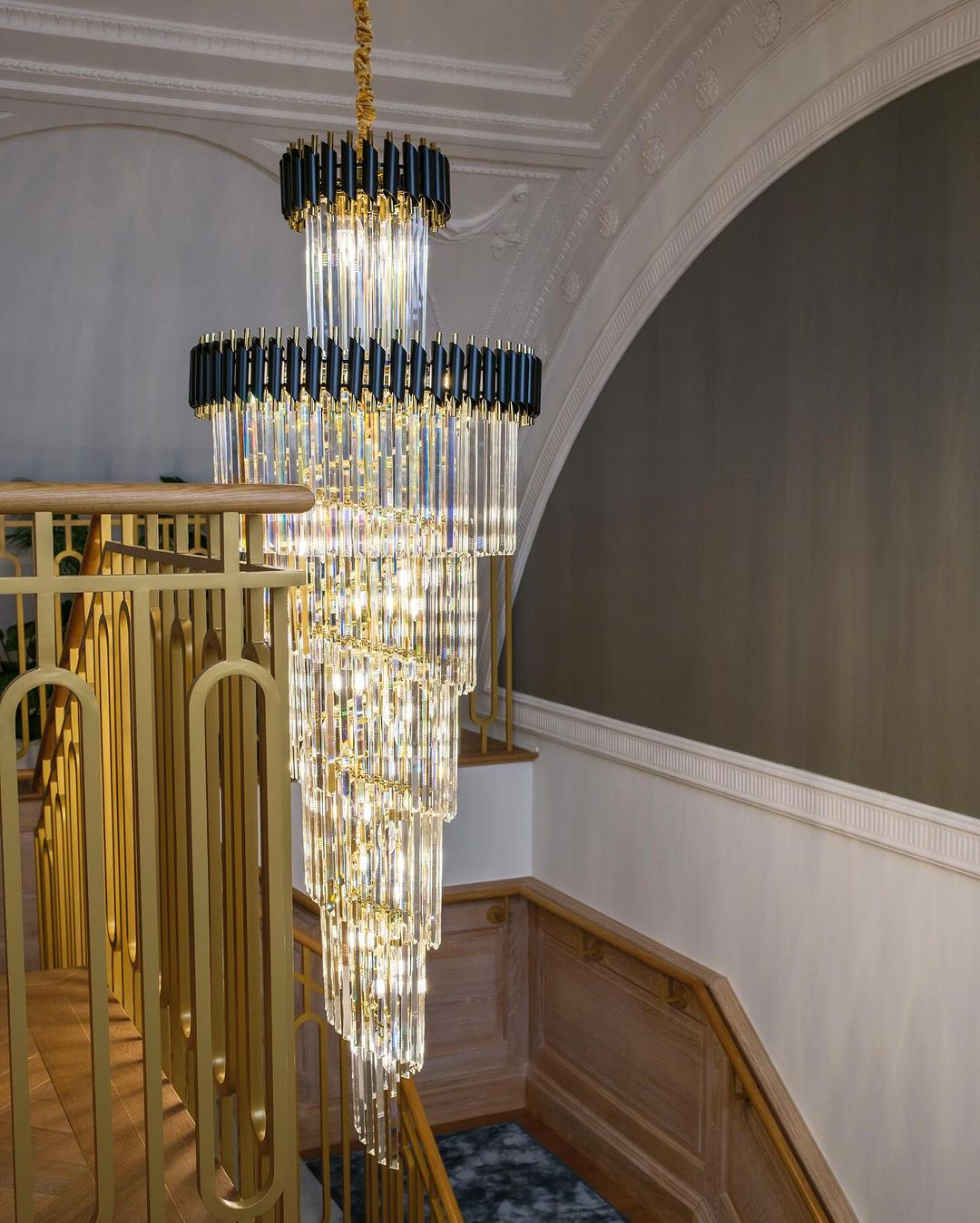 Classic Large Multi-layered Spiral Crystal Chandelier for Foyer/ Staircase - Zelno Lighting