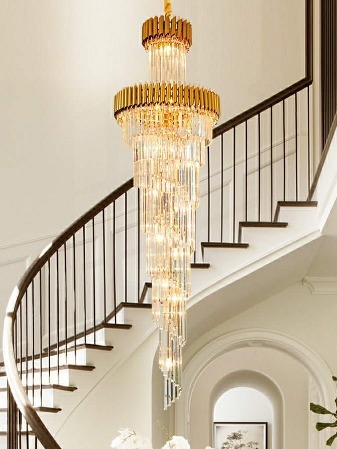 Classic Large Multi-layered Spiral Crystal Chandelier for Foyer/ Staircase - Zelno Lighting