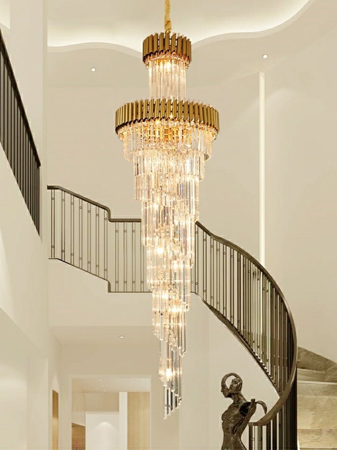 Classic Large Multi-layered Spiral Crystal Chandelier for Foyer/ Staircase - Zelno Lighting