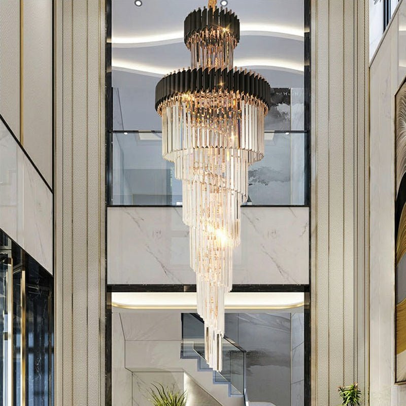 Classic Large Multi-layered Spiral Crystal Chandelier for Foyer/ Staircase - Zelno Lighting