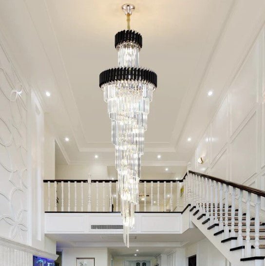 Classic Large Multi-layered Spiral Crystal Chandelier for Foyer/ Staircase - Zelno Lighting