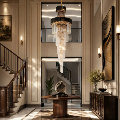Classic Large Multi-layered Spiral Crystal Chandelier for Foyer/ Staircase - Zelno Lighting