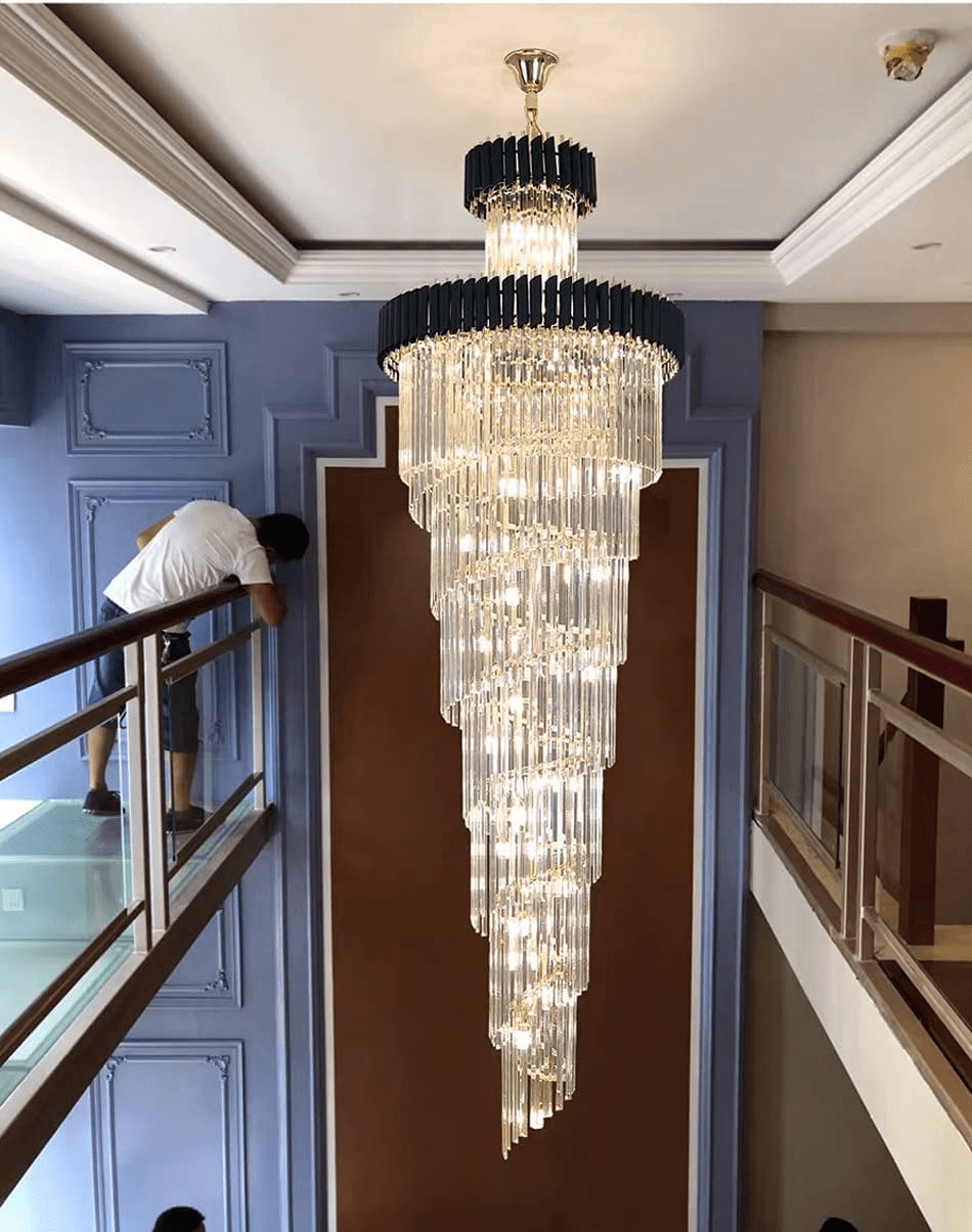 Classic Large Multi-layered Spiral Crystal Chandelier for Foyer/ Staircase - Zelno Lighting
